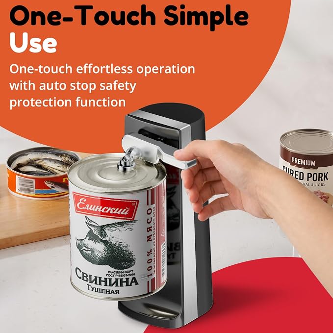 Davivy Electric Can Opener, One Touch Lid Opener, Removable Stainless Steel Cutter and 3-in-1 Design, with Sharpener and Bottle Opener (Black)