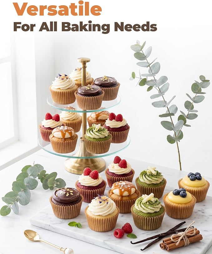 Bake Choice 200pcs Standard Cupcake Liners for Baking, Muffin Liners | Non-stick, Natural, Food-grade, Greaseproof Parchment , Cupcake Wrapper for Party, Christmas, Gift