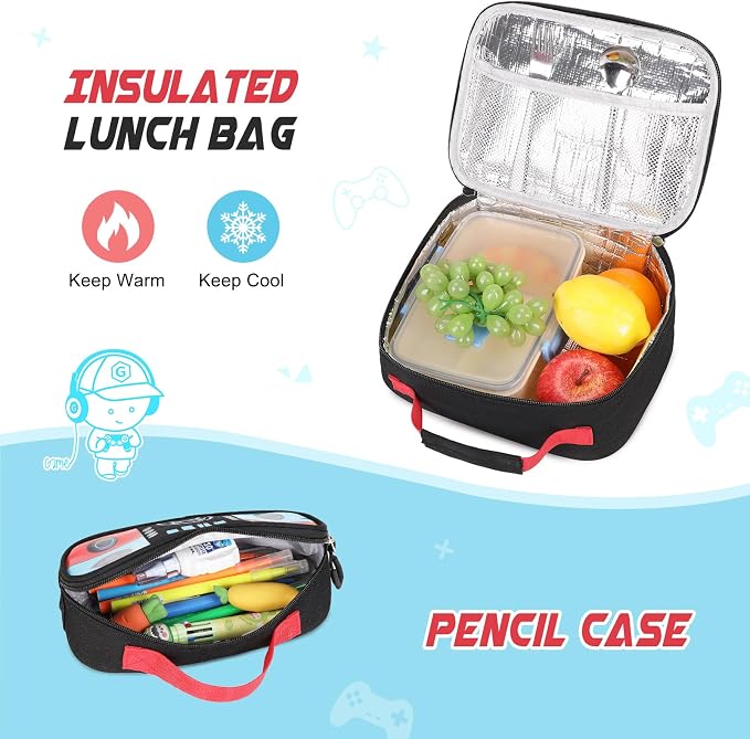 Backpack for School Boys, Cool Luminous Gamer Boys Schoolbag | with Lunch Box & Pencil Case Set for Kids Teens Elementary Middle School, Bookbag Glow In The Dark