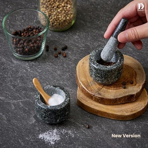 2" Tiny Mortar and Pestle Set with Wooden Spoon, Small, Compact, Mini, Grinding and Crushing Herbs and Spices, Unpolished Inside