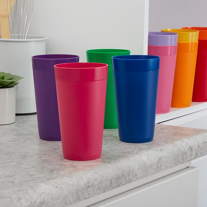 US Acrylic Newport 12-Pack Unbreakable Plastic Cups (20 ounces) 12 Assorted Bright Colors, BPA Free drinking glasses, Dishwasher Safe tumblers for Parties, Camping, & Everyday Use