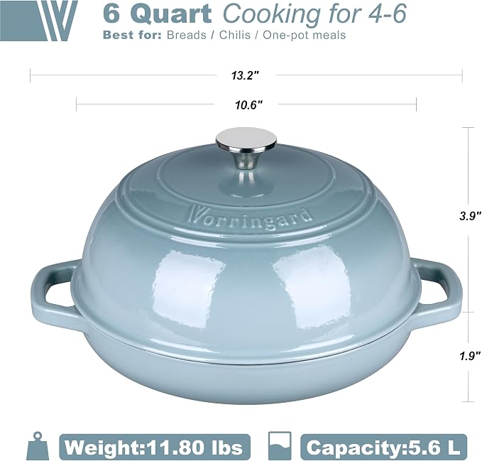 Enameled Cast Iron Dutch Oven Pot with Lid, Bread Oven for Sourdough Bread Baking, Dutch Ovens with Bread Proofing Basket& Baking Supplies Set, 6 Quart, Sea salt