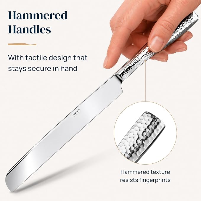Hudson Essentials Hammered 18/10 Stainless Steel Hostess Serving Utensil Set, 8-Piece Set with Cake Knife, Cake Server and Lasagna Pie Server, Dishwasher Safe