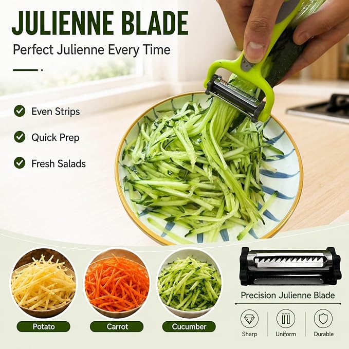 Razor-Sharp 4 In 1 Veggie Peelers For Kitchen Potato Peeler,2PCS I&Y Peeler For Peeling-Slicing-Shredding-Julienning-Excising,Vegetable Peeler With Rotary Stainless Blade& Non-Slip Handle