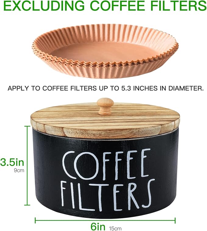 MINCORD Coffee Filter Holder | Black Finsh Wood Coffee Filter Storage Container for Counter | Farmhouse Coffee Bar Accessories for Home Office Decor