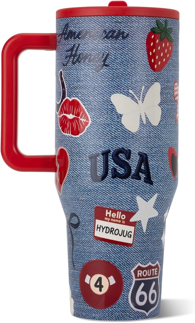 HydroJug Traveler 40oz, Insulated Tumbler with Handle & Straw, American Honey