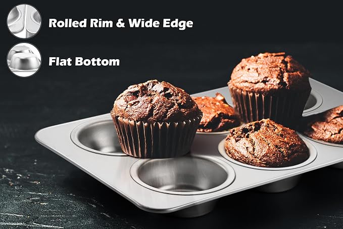 Leonyo Non-Toxic Stainless Steel Muffin Pan Metal Cupcake Pan 6 Cup | Standard Size Metal Muffin Tin Tray for Baking Cupcake Quiches, Dishwasher Oven Safe