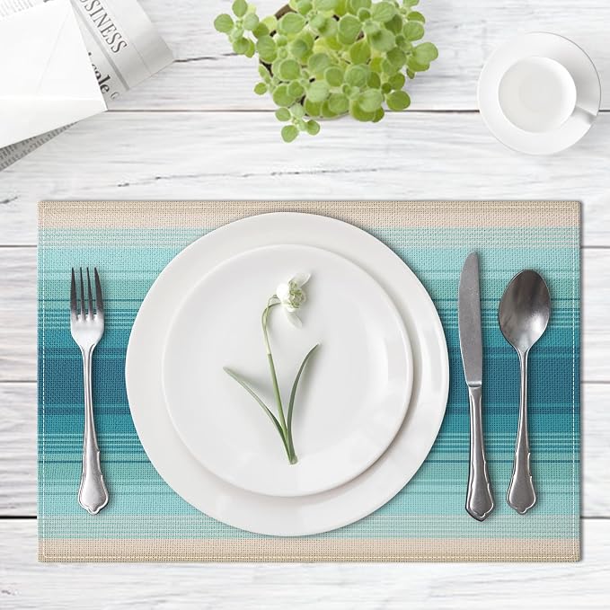 Emvency Farmhouse Placemats Set of 4, 12x18 Inch, Coastal Mexican | Striped Art Art Painting Table Mats for Outdoor Home Party Kitchen Dining Decoration