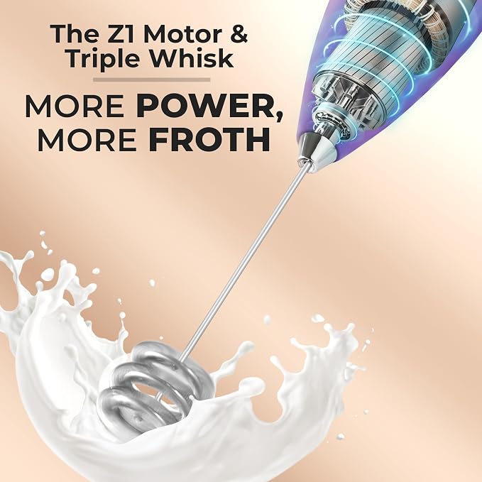 Zulay Kitchen Powerful Milk Frother Wand With Duracell Batteries - Ultra Fast Handheld Drink Mixer - Electric Whisk Foam Maker for Coffee, Lattes, Cappuccino & Matcha - Triple Whisk - Black