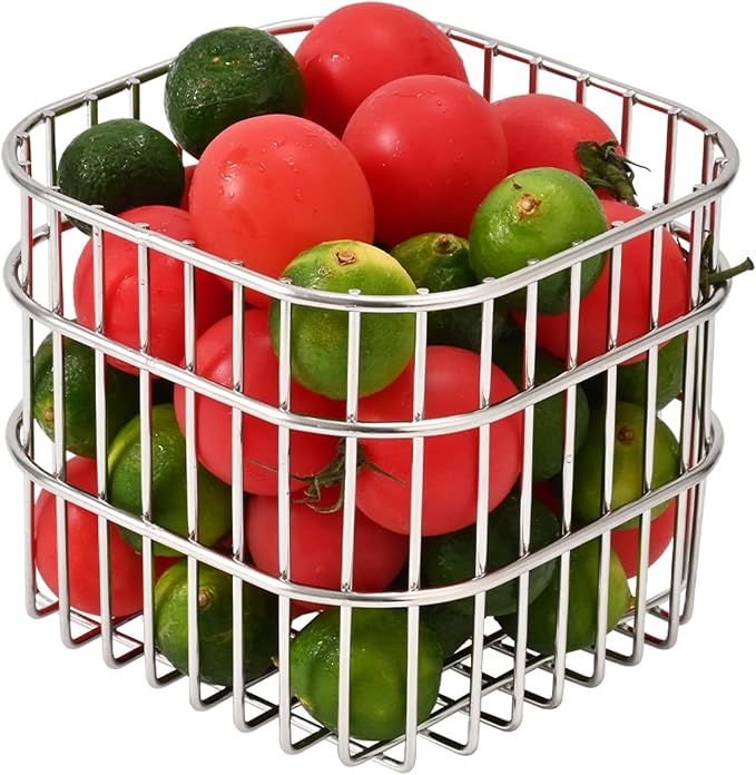 304SS Fruit Basket 1.2L Kitchen Storage Colander Produce Holder | 304 stainless steel, rust-resistant, breathable mesh, quick drainage, versatile countertop organizer, compact modern, durable