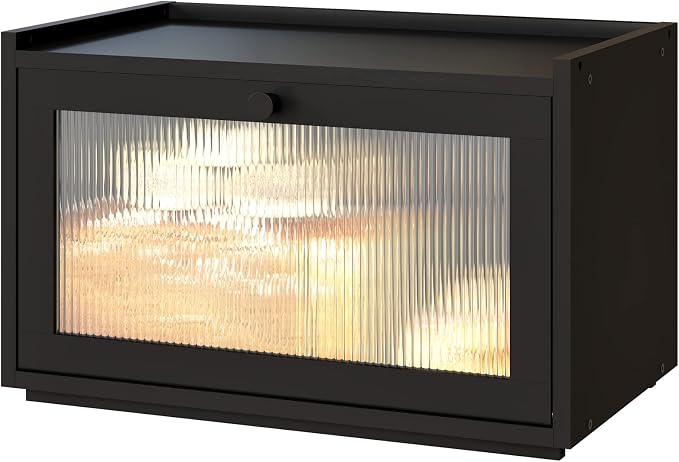 kiplant Large Bread Box for Kitchen Counter, Black Bamboo Bread Storage Container with Wavy Arcylic Transparent Door, Bamboo Wooden Farmhouse Bread Box for Your House