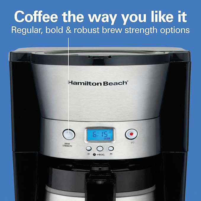 Hamilton Beach Programmable Drip Coffee Maker with 10 Cup Thermal Carafe | 3 Brewing Options | Auto Shutoff & Pause and Pour | Stainless Steel | 46899R