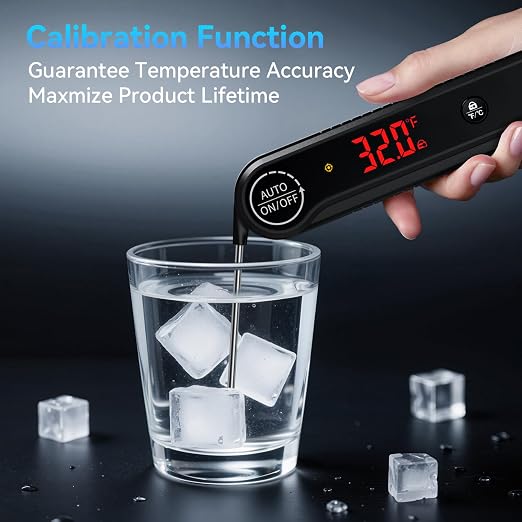 0.3s Instant Read Meat Thermometer, IP67 Waterproof (Black) | Rotating Display, Calibration Function, Ideal for Grill, BBQ, Frying and Kitchen Cooking