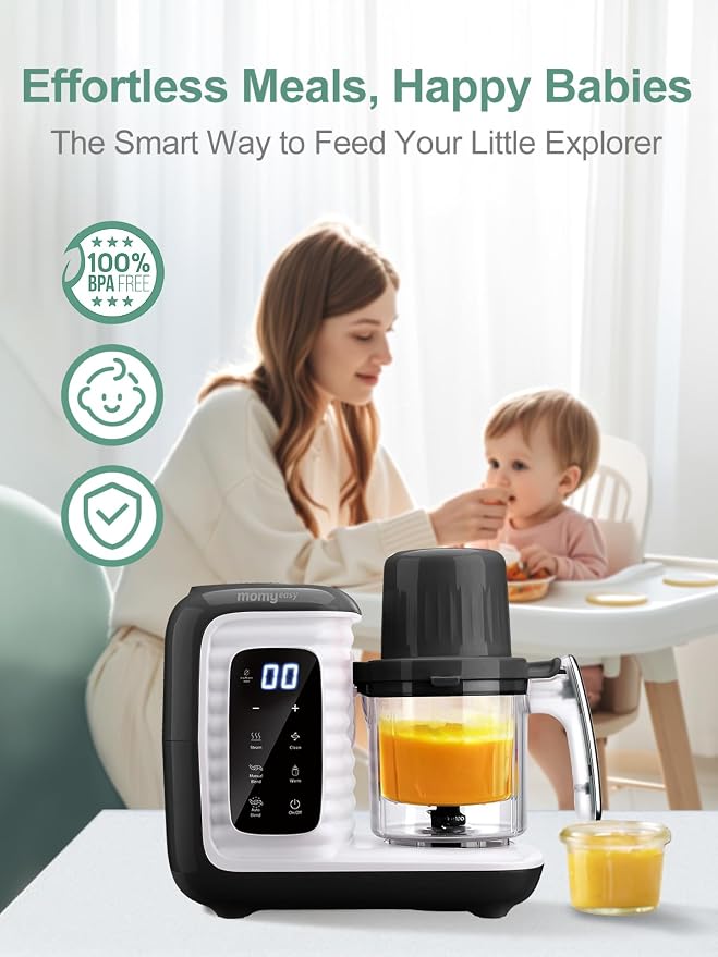MOMYEASY Baby Food Maker, Food Steamer with Dual-Layer Steam Basket, Black | 5 in 1 Baby Food Processor, Steamer & Blender for Healthy Homemade Baby Food, BPA-free