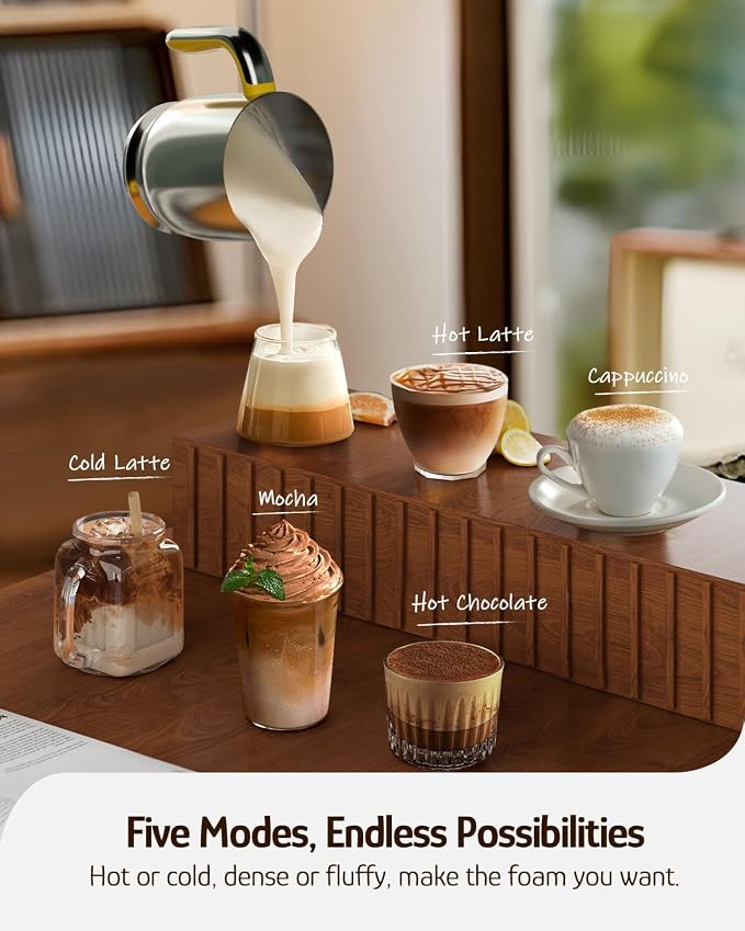 Hazel Quinn Milk Frother, Hot & Cold, Detachable Jug, 400ml 13.5oz, Floral | 5-in-1 electric milk frother and steamer, large capacity, stainless steel , dishwasher safe, for coffee/milk/hot choc