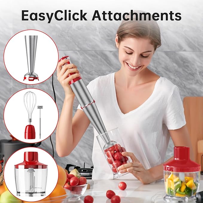 Turelar Immersion Blender Handheld Corded, 1100W 5 in 1 Hand Blender Set | Trigger Variable Speed, Emulsion Stick Mixer with Food Processor, Whisk, Frother, for Soup, Puree, Baby Food, Anti-scratch