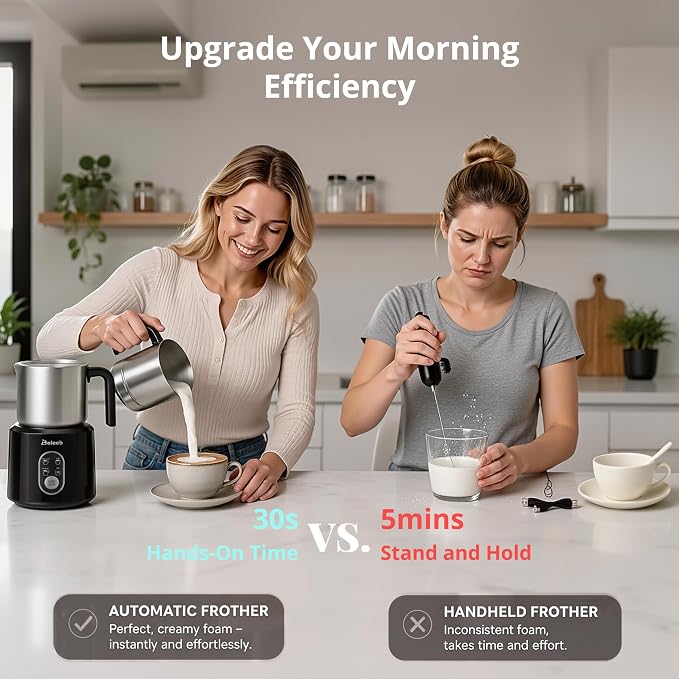 Detachable Milk Frother and Steamer: Hands-Free Froth & Clean 11.8oz | Dishwasher Safe Stainless Steel Jug - 4-in-1 Electric Automatic Hot/Cold Foamer & Hot Chocolate Maker for Latte Cappuccino