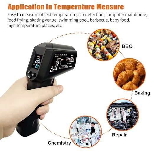 Infrared Thermometer Temperature Gun -58℉~ 1022℉ (-50℃ ~ 550℃) Non-Contact Instant-Read Digital Laser Infrared Ir Thermometer with Color Screen (Black)