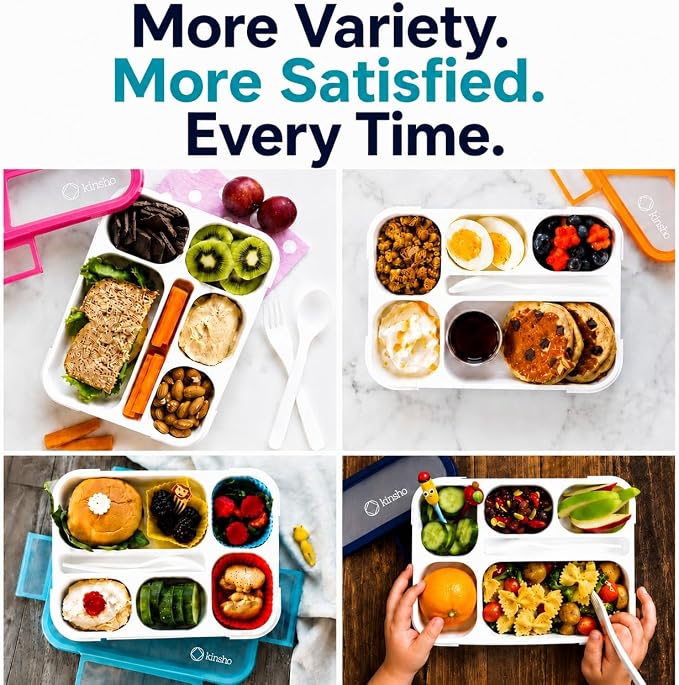 kinsho Bento Box Lunch-Box Containers for Kids, Adults | 6 Compartment Lunch-Boxes | Leakproof School Bentobox, Snack or Meal Portion Container | BPA-Free, Teal