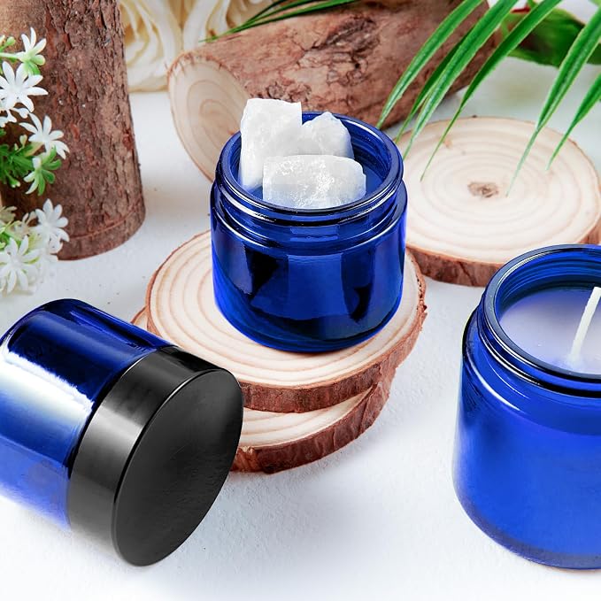 2oz Jars with Lids, Hoa Kinh 24 Pack Blue Cosmetic Glass Jars with Lids | Empty Cosmetic Containers Round Airtight Glass Jar with Inner Liners and Lid for Storing Lotions, Powders, and Ointments