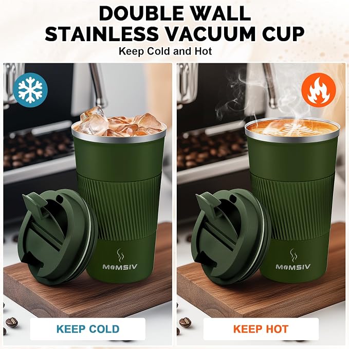 MOMSIV 17oz Travel Coffee Mug, Insulated Coffee Cup with Leakproof Lid | 6-Hour Heat Retention, 360°Leak proof, Vacuum Stainless Steel Double Walled, BPA-free, Reusable And To Go Coffee Mug