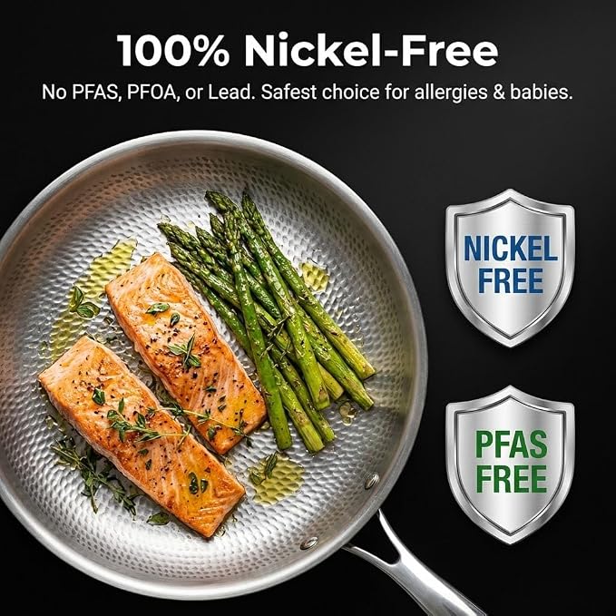10" Titanium Frying Pan with Lid, Non-Stick Hammered Skillet | 3-Ply Heats Fast & Evenly, PFAS/PFOA/PTFE Free, Scratch-Resistant, for Induction & Gas, Oven-Safe to 500°F, Dishwasher Safe
