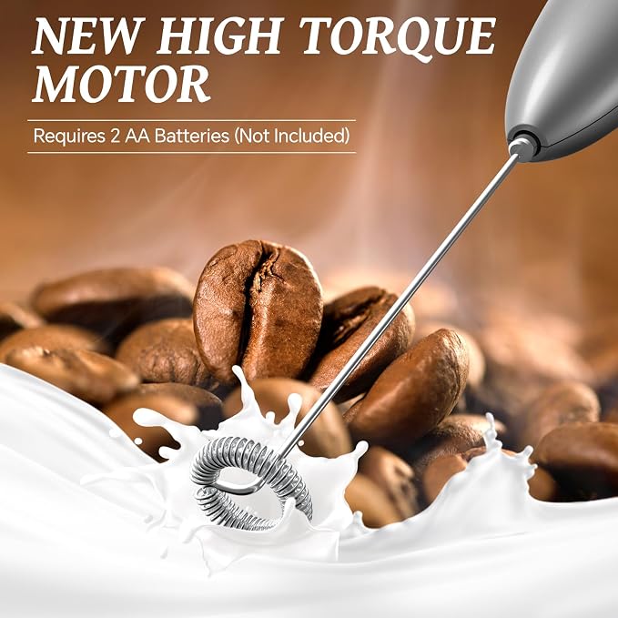 SIMPLETASTE Milk Frother Handheld Electric Foam Maker Battery Operated | Drink Mixer with Stainless Steel Whisk for Cappuccino, Bulletproof Coffee, Latte, Silver, without Stand