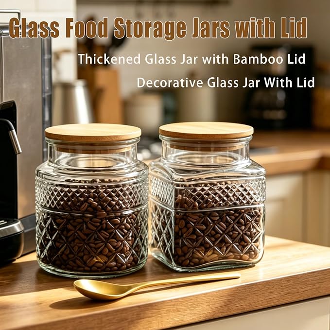 Viovian Vintage Glass Jar with Lid Spoon 38 OZ Round Thick Glass Storage Jars Airtight Lids Clear Decorative Canister Container for Food Candy Cookie Sugar Coffee Tea Nuts Snack Dog Treat Vase