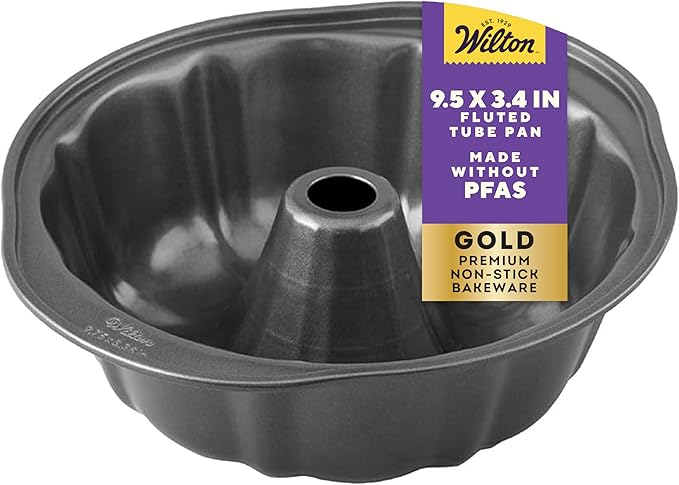 Wilton Gold Non-Stick Fluted Tube Pan, Stainless Steel, 9.49 in. | Non-Stick Steel with Scratch-Resistant Coating, Resists Warping, Dishwasher Safe, Perfect for Bundt & Fluted Tube Cakes