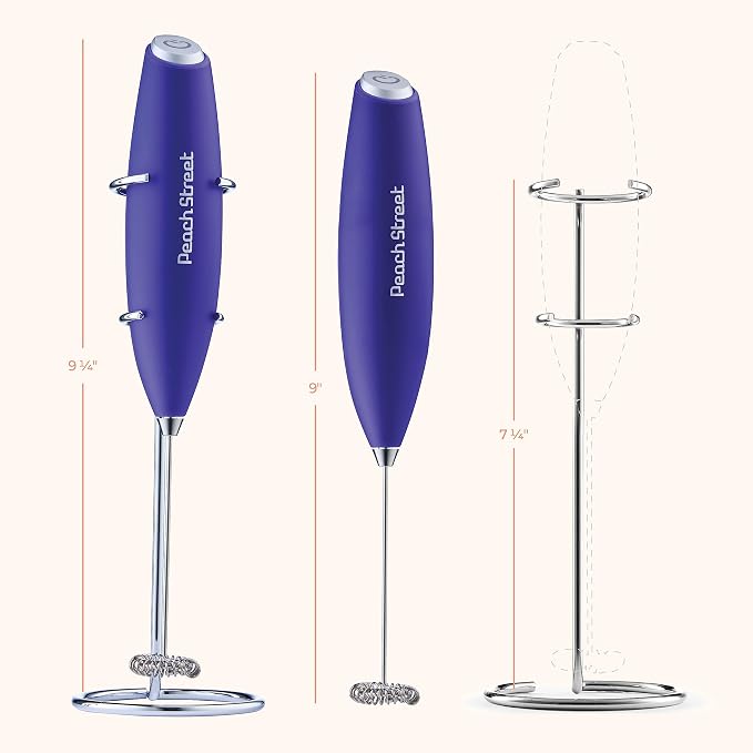 Powerful Handheld Milk Frother, Mini Milk Foamer, Battery Operated Stainless Steel Drink Mixer with Frother Stand