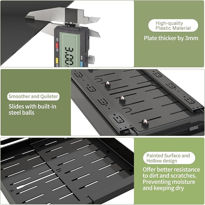 DOMNIU Pull Out Cabinet Organizers Expandable,Black,20.8" Depth,2 Pack | Slide Out Drawers for Kitchen, Bathroom, Pantry, Under Sink Storage, Fixed with Adhesive Nano Film (13''-19'')