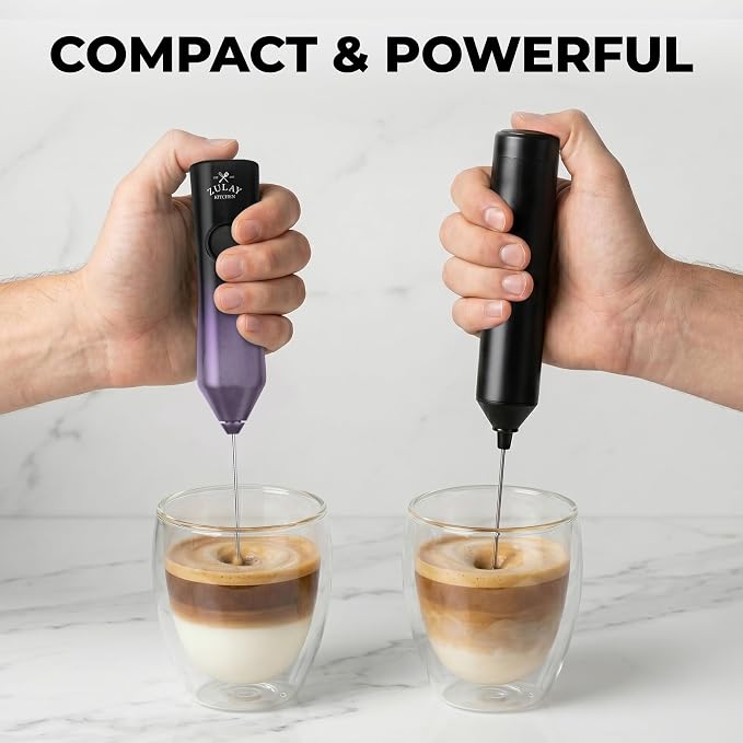 Zulay Kitchen Rechargeable Milk Frother Handheld - Frother Wand, Drink Mixer, Electric Whisk Frother, for Cappuccinos, Matcha & Protein Powder - Dynamic Triple Whisk, 3 Speed 500mAh Galaxy
