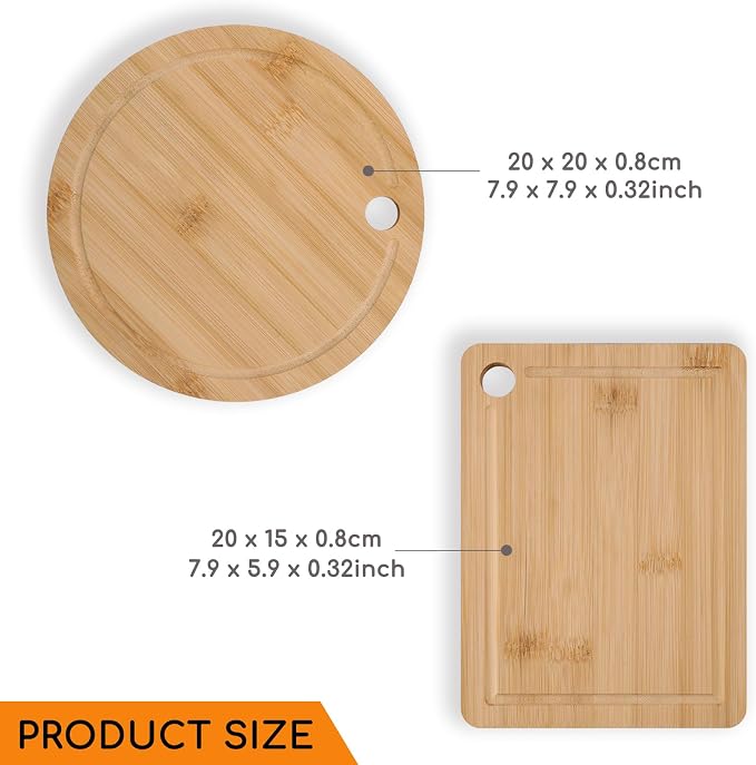 Donxote Small Cutting Board Set of 2 - Compact with Juice Groove for Fruits, Vegetables, Cheese & Sandwiches, Lightweight & Non-Toxic Mini Boards for Charcuterie, Camping & Kitchen