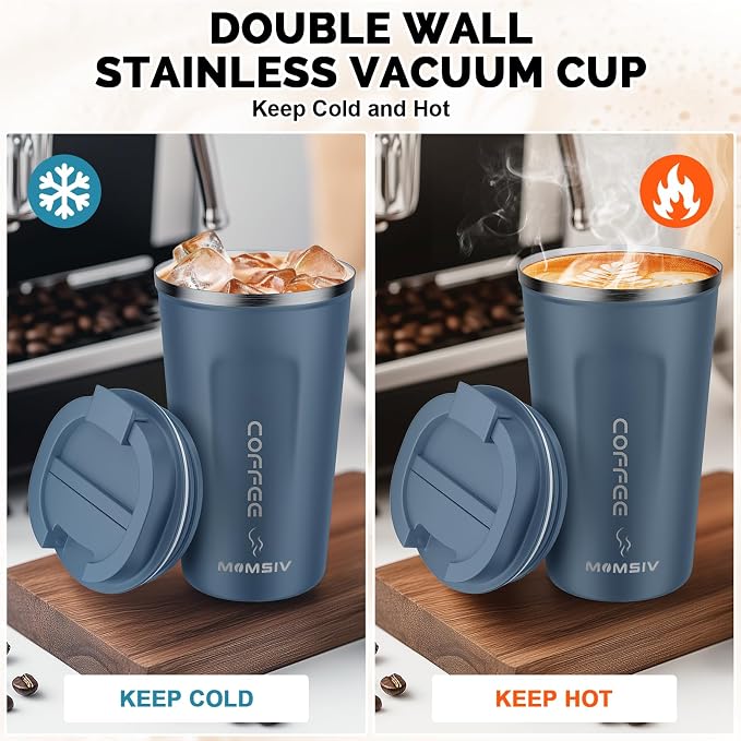 MOMSIV 17oz Travel Coffee Mug, Insulated Coffee Cup with Leakproof Lid | 6-Hour Heat Retention, 360°Leak proof, Vacuum Stainless Steel Double Walled, BPA-free, Reusable And To Go Coffee Mug