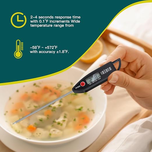 6 Set Digital Food Thermometer Long Probe Instant,Black | Waterproof for Water Liquid Candle, Instant Temperature Read for Kitchen BBQ Grill Candy Meat, Foldable Probe Thermometer