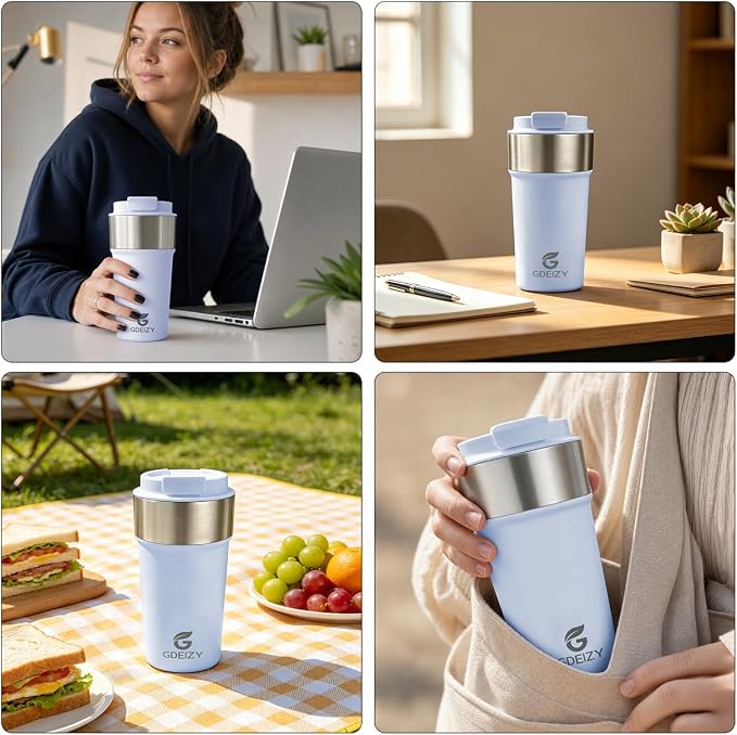 17oz Insulated Travel Coffee Mug, Stainless Steel Cup with Leakproof Lid | 304 Double Wall Vacuum Steel, Long Heat & Cold Retention, 360° Leakproof, BPA-Free Reusable Tumbler, Fits Car Cup Holders