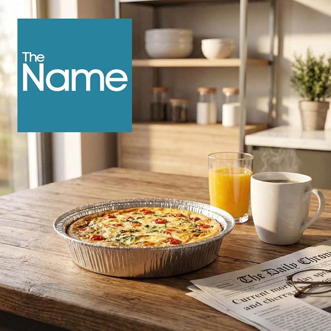 The Name 9" Round 50 Pack Aluminum Foil Pans Disposable Pie Tins, Mini Pans, Tart Baking Trays, Oven/Freezer Safe, Perfect for Apple Pie, Pumpkin Pie, Quiche, Pot Pie, Cobbler, Catering & Food Service
