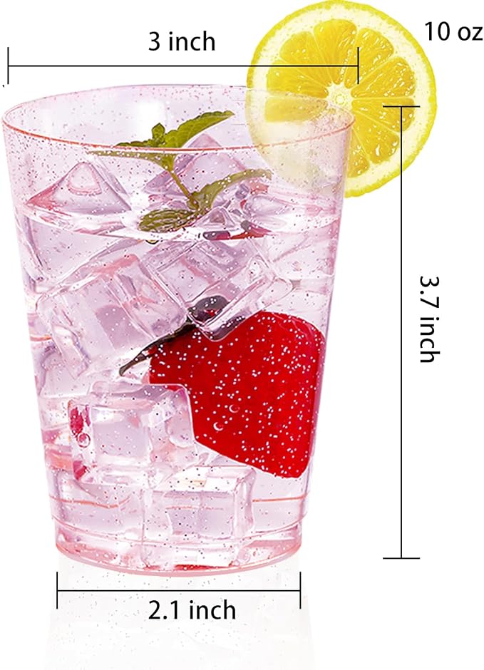 DaYammi 100 Pack 10oz Pink Plastic Cups, Premium Disposable Rose Gold Glitter Plastic Cups for Martini and Cocktail,Disposable Cup with Pink Glitter Perfect for Party Wedding Bridal Shower