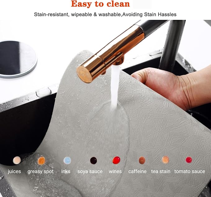 Gray Vinyl Placemats Set of 12 Waterproof Wipeable Table Mats | Heat Resistant Easy Clean Place Mats Faux Leather Table Mats Washable PVC Table Placemats for Dining Table(Light Gray)
