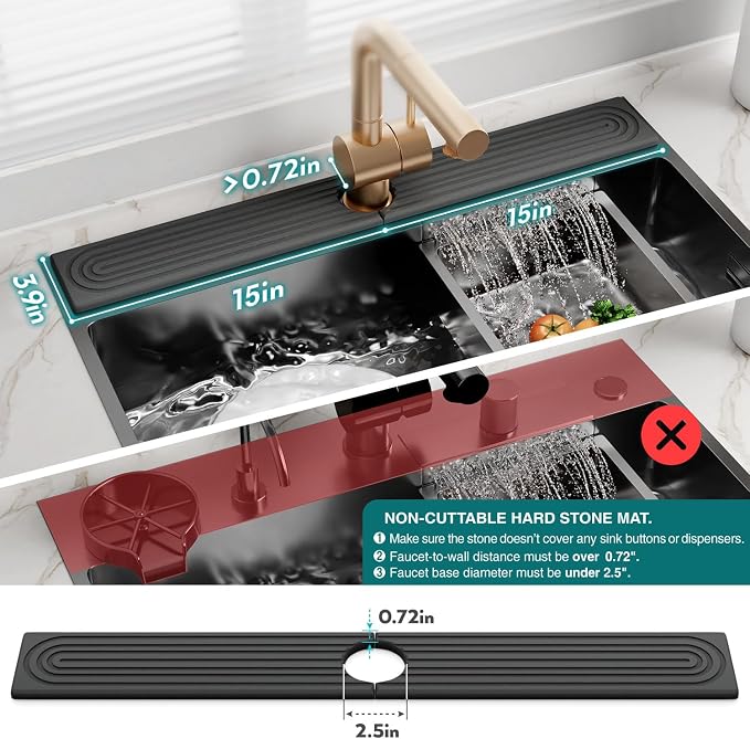 30 inch Kitchen Faucet Absorbent Mat - Diatomaceous Earth Splash Guard for Sink Faucet, Aesthetic Water Absorbing Stone Tray in The Modern Home (30" x 3.9", Dark grey)