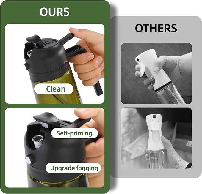 Aovdy Olive Oil Sprayer for Cooking, 2 In 1 Glass Oil Dispenser 16oz- 470ml Premium Spray Bottle for Kitchen Gadgets and Air Fryer Accessories, Salad, BBQ - Dark Green