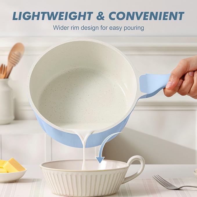 SENSARTE Ceramic Nonstick Saucepan with Lid 2.0QT, PTFE/PFAS Free, Blue | Kitchen Cooking Pot with Stay Cool Handle, Induction Compatible, Ceramic Coating