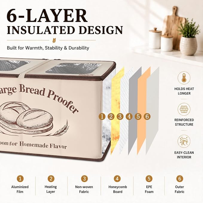XL Bread Proofing Box Foldable Bread Proofer 23.6" Long Sourdough Warmer | NTC Temp Control 68-122°F, 0-48H Timer, 3-Side Heating, Honeycomb 6-Layer Insulation, Fits Multiple Doughs