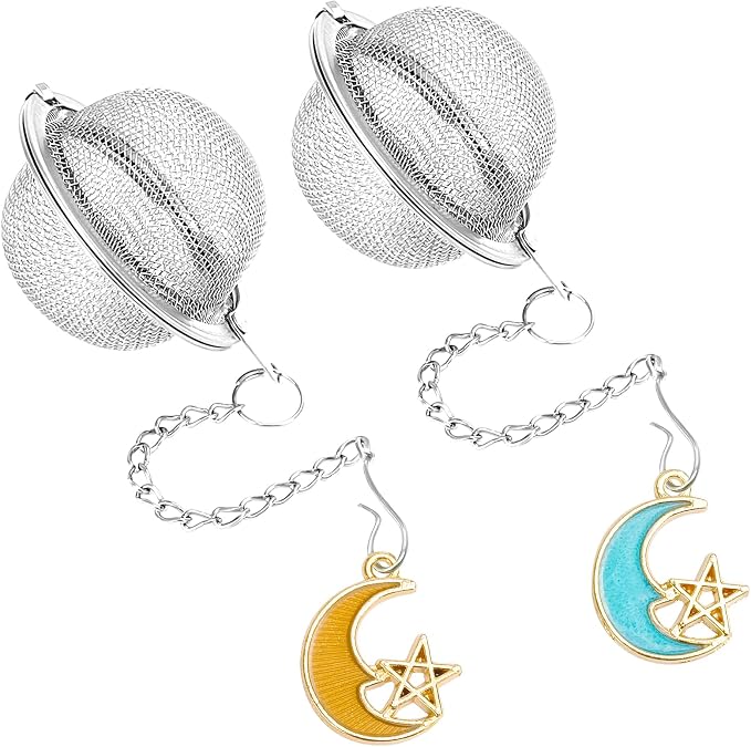 2Pcs Tea Infuser, 2.1 inch Tea Ball with Moon and Star Pendant,Tea Strainer | Stainless Steel,Tea Diffuser Tea Steeper for Filtering Tea,Tea Infusers for Loose Tea