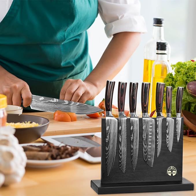7-Piece Kitchen Knife Set with Magnetic Block - High Carbon Stainless Steel, Hand-Forged, Dishwasher Safe - Professional Knives Set with Block, Versatile Knife Sets for Kitchen