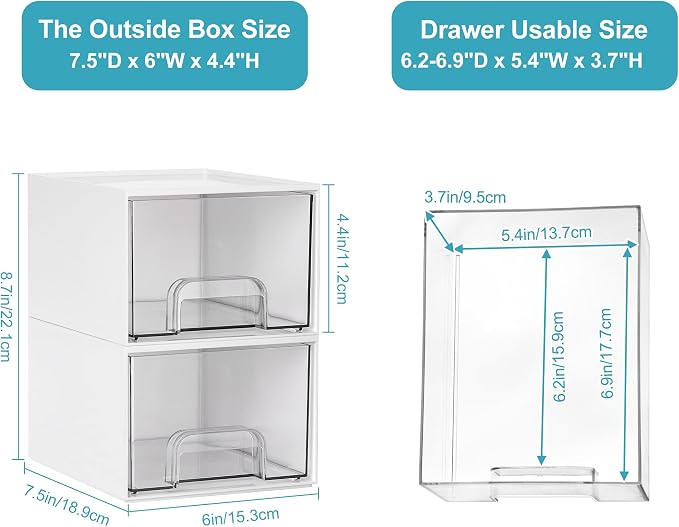 Vtopmart 4 Pack Small Stackable Storage Drawers, White | Bathroom Makeup Accessories Organizer, Plastic Bins For Desk, Vanity, Undersink, Medicine Cabinet ,Home Organization