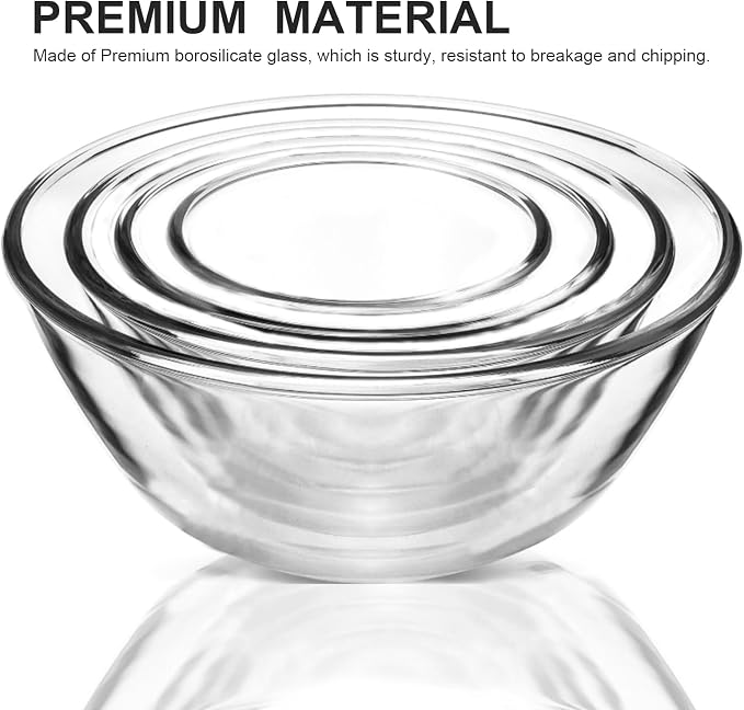 M MCIRCO 4 Packs Glass Mixing Bowls with Lids Set, 0.8/1.7/2.9/4.8 Qt | Glass Bowl Set, Nesting Bowls for Meal Prep, Food Storage, Bowls For Cooking, Baking, BPA Free