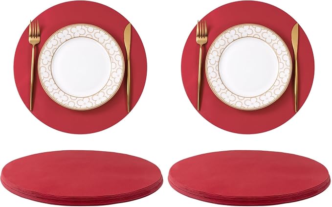 SHACOS 100 pcs Christmas Disposable Round Paper Placemats 13 inch Colored Paper Decorative Place Mats for Wedding Birthday Party Events Table Decoration, Dark Red (Pack of 2)