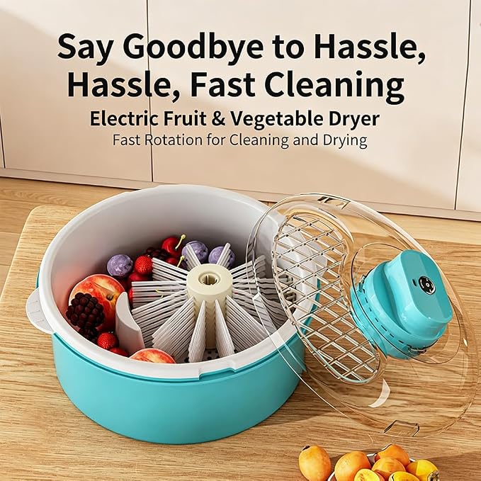 2027 Salad Spinner and Produce Washer, Multifunctional Vegetable Dryer，Blue | Electric Lettuce Spinner with Non-Slip Base, Fruit and Veggie Cleaner for Kitchen Prep