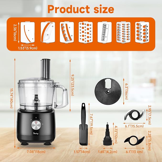 Davivy 7-Cup Food Processor with Storage Drawer, 9-Blade for Home Meal Prep | Cheese Grate, Wavy Slicer Meat Chopper, Dough Kneading, Veggie Salad Shred, French Fries for Party, healthy Snacks, baby food